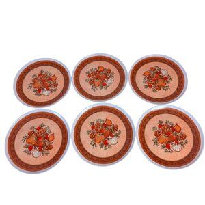 Retro Melmac Melamine 9" Plates Set of 6 VTG Autumn Harvest Mushroom Vegetable